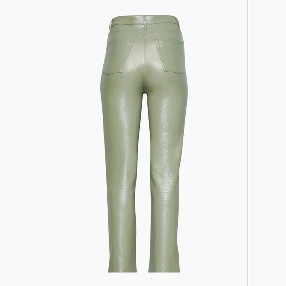 Aritzia Wilfred THE MELINA PANTS Python-embossed Vegan Leather Straight Leg Sage - Picture 4 of 9